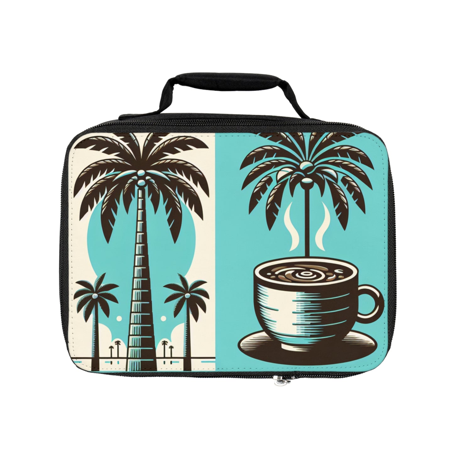 Palms and Coffee Lunch Bag - Eco-Friendly Insulated Tote, Adult and Child Lunchbox / Perfect for Picnics, Beach Outings