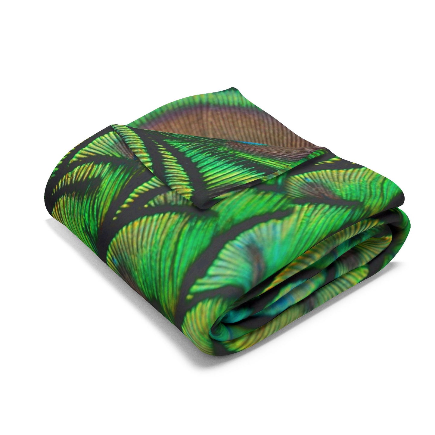 Green Peacock Feathers Fleece Blanket - Colorful Tropical Design, 3 Sizes