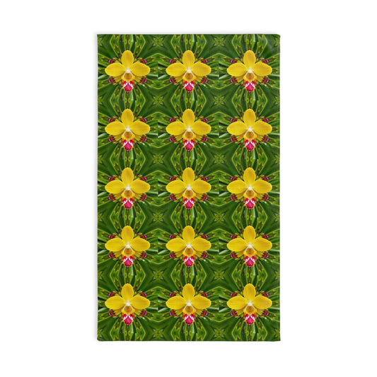Tropical Paradise Hand Towel - Flower Design for Kitchen or Bath / Yellow Orchid Kaleidoscope