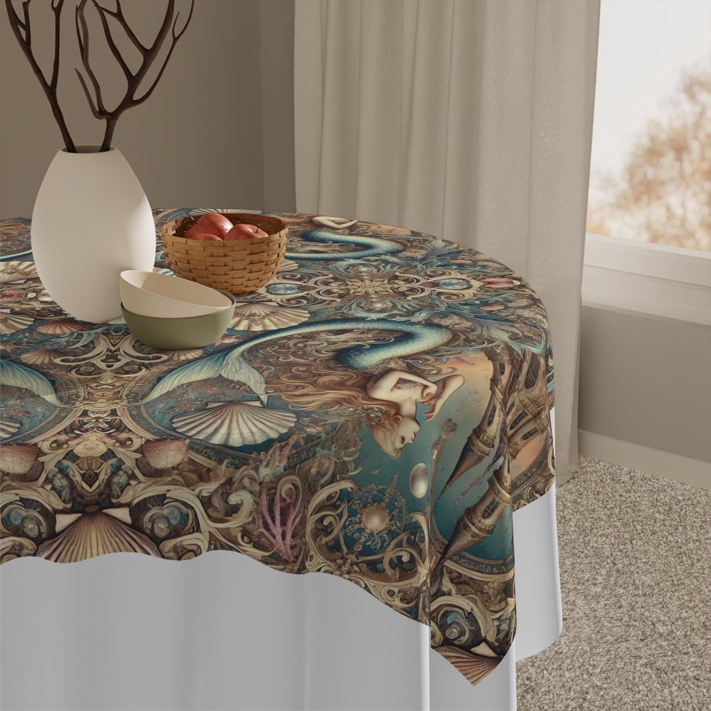 Kaleido Mermaid/White Tablecloth, 55" x 55"