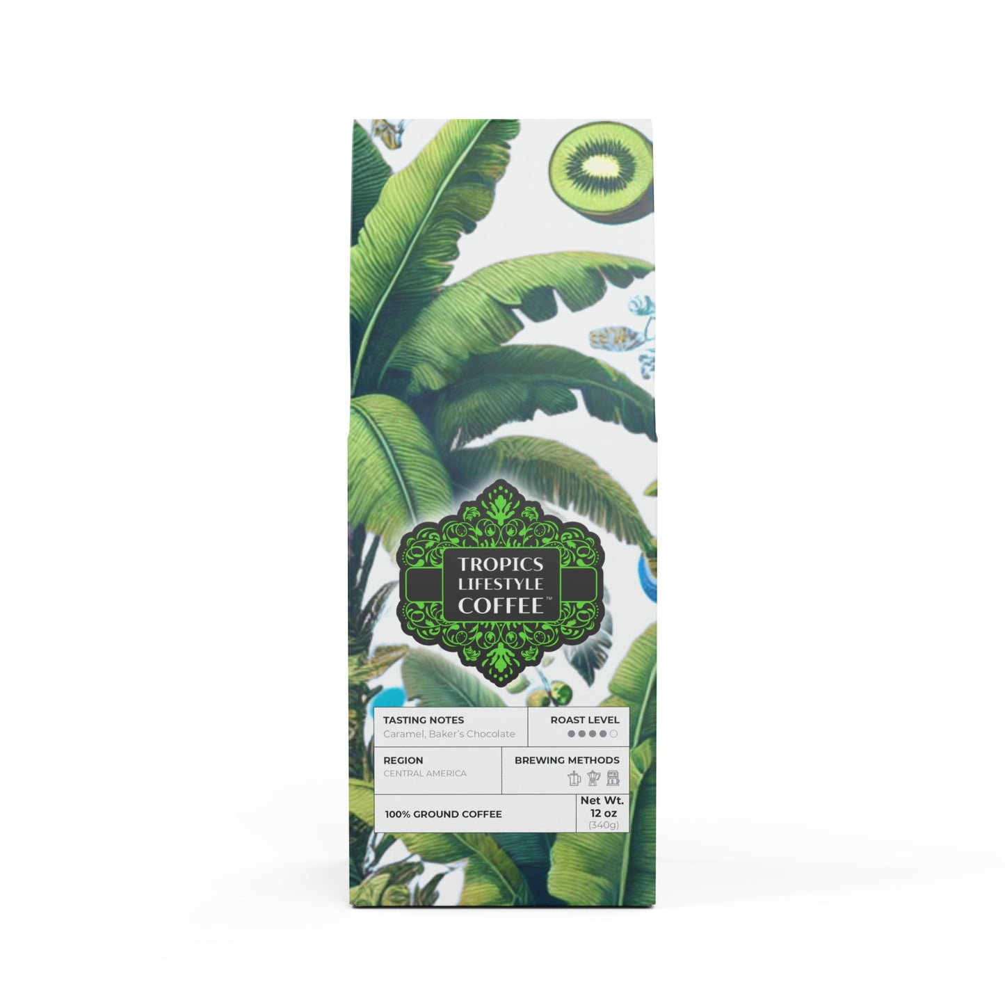 Cocoa Palms Blend™ (Medium-Dark Roast) Specialty Grade Craft Coffee / Palms and More Tropical Fruit, White