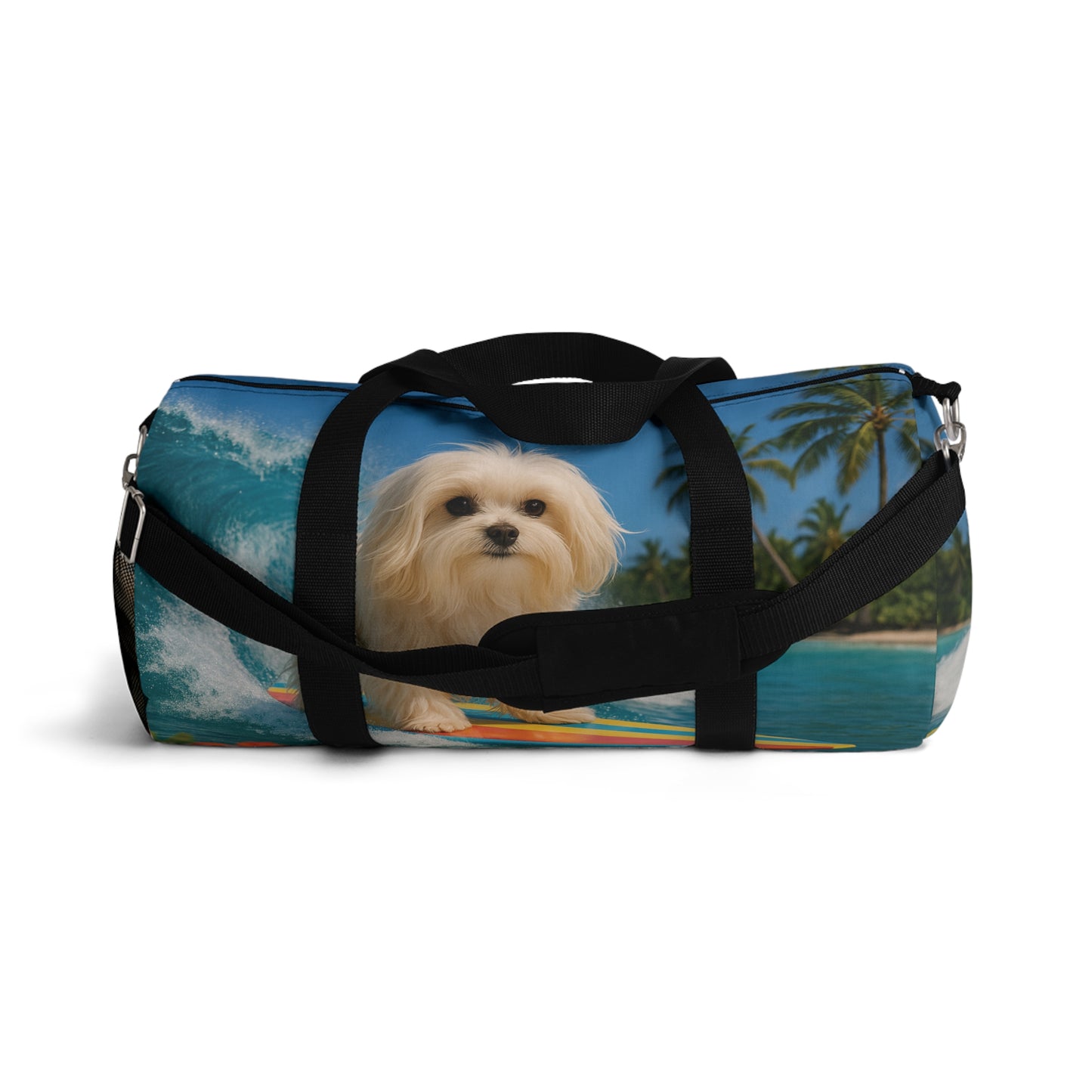Tropical Duffel Bag - Perfect for Travel and Gym / Puppy Ariel the Surfer Dog