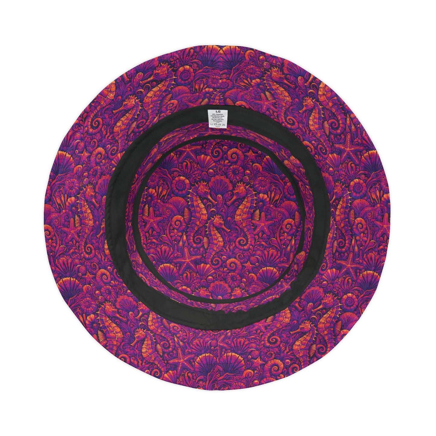 Tropical Polyester Bucket Hat, 2 Sizes - Seahorses Hot Pink