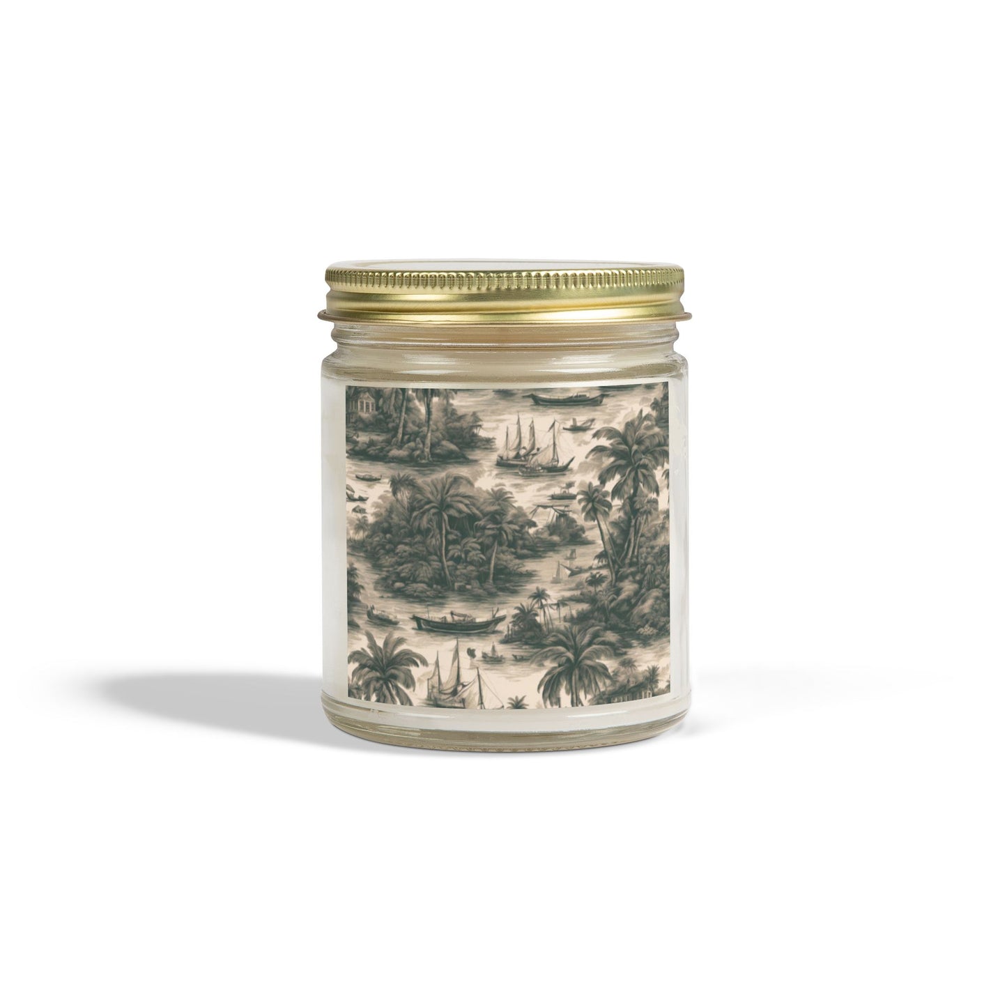 Scented Candles, Coconut Apricot Wax (4oz, 9oz) - Tropical Toile #1, Black