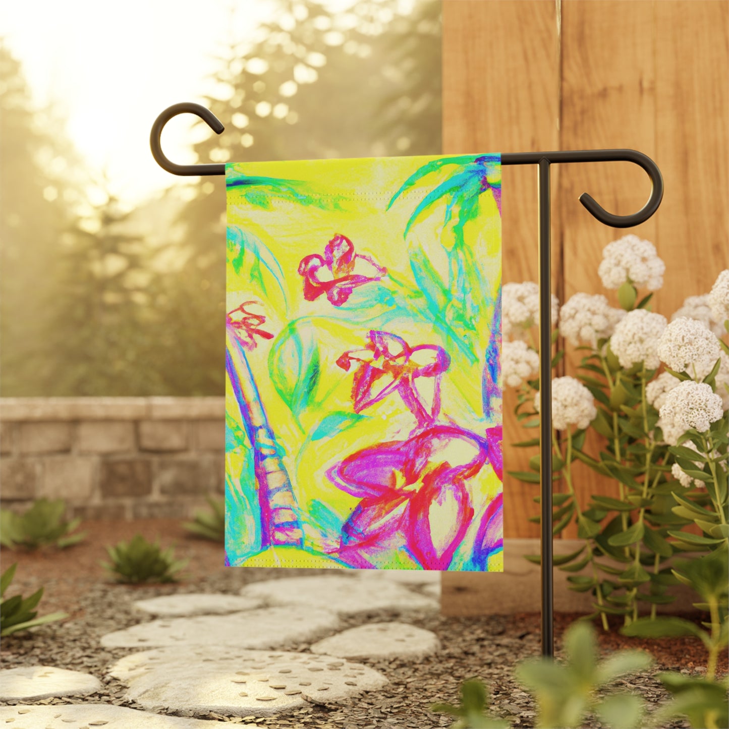 Tropical Garden Flag - Perfect for Outdoor Decor / Beach Tropical Doodles, Yellow