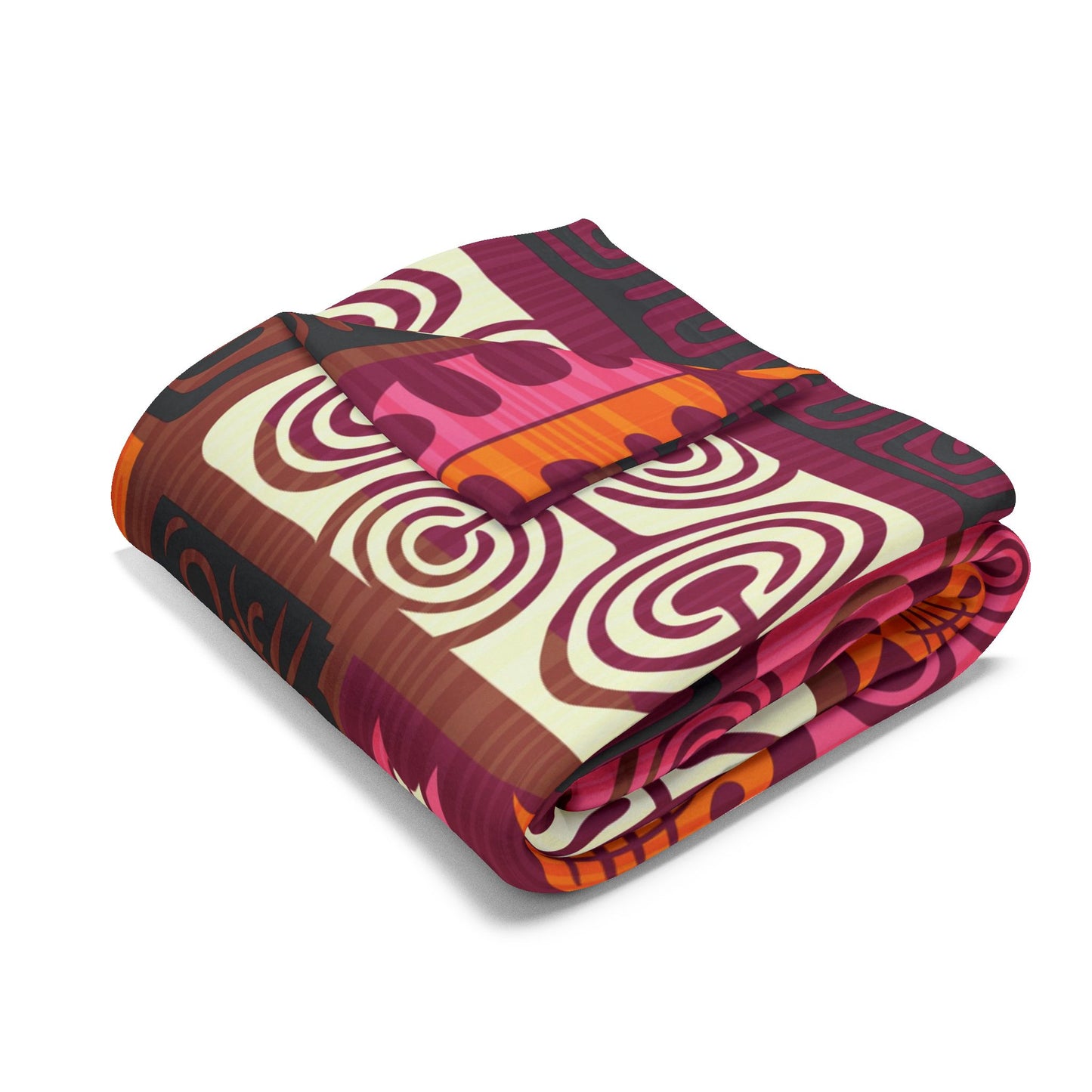 Tiki Poster Pink/Orange Fleece Blanket - Colorful Tropical Design