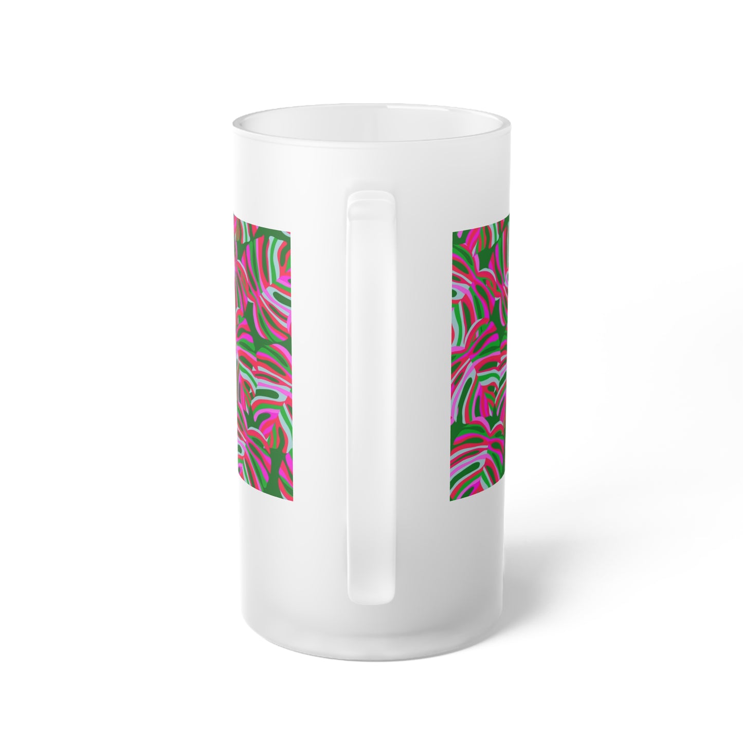 Frosted Glass Beer Mug, Monsterra Pink Pop