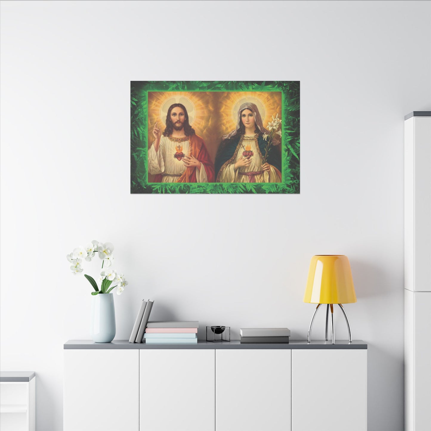 "Tropical Glow Jesus and Mary" Religious Canvas Artwork - Stretched Canvas Print / Byzantine Icons