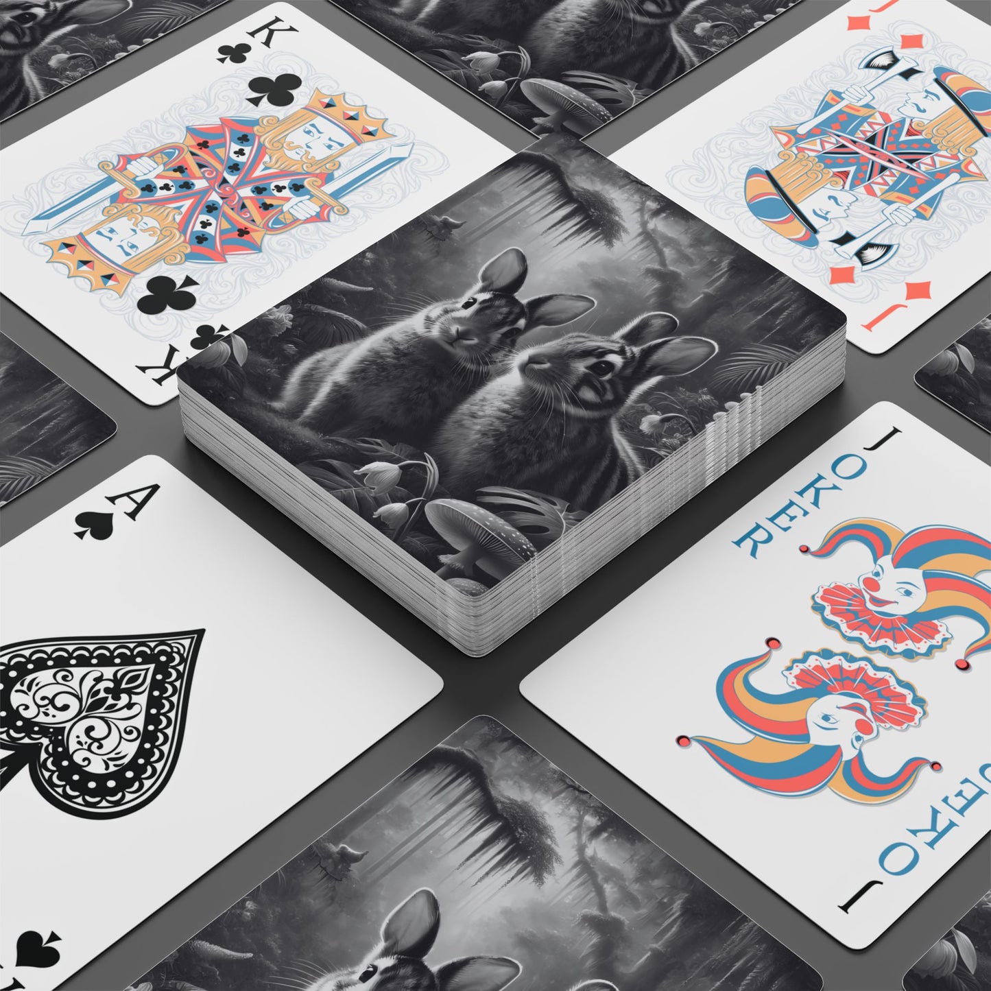 Poker Playing Cards -  Tropical Sumatran Rabbits/Slate