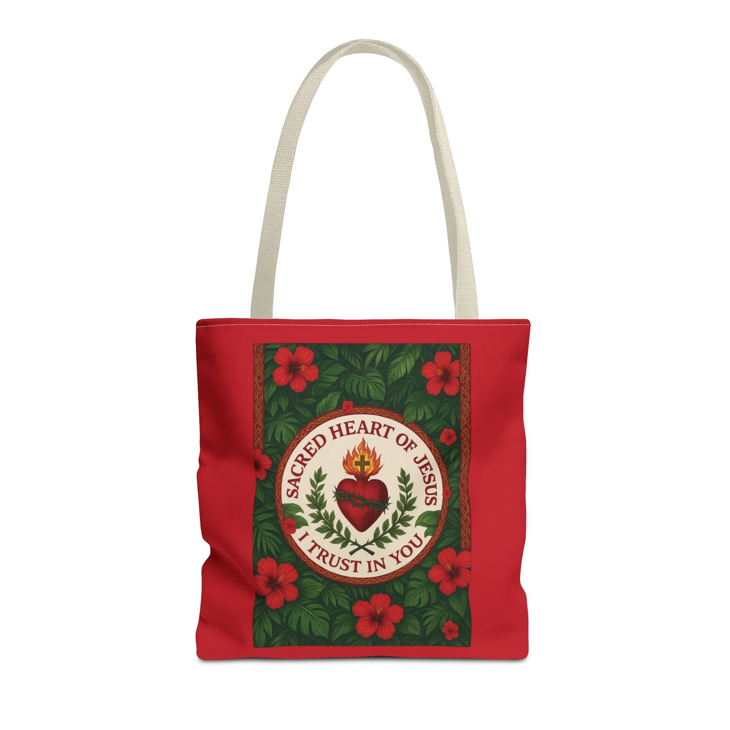 Religious Tote Bag - 3 Sizes / Sacred Heart of Jesus Prayer, Red