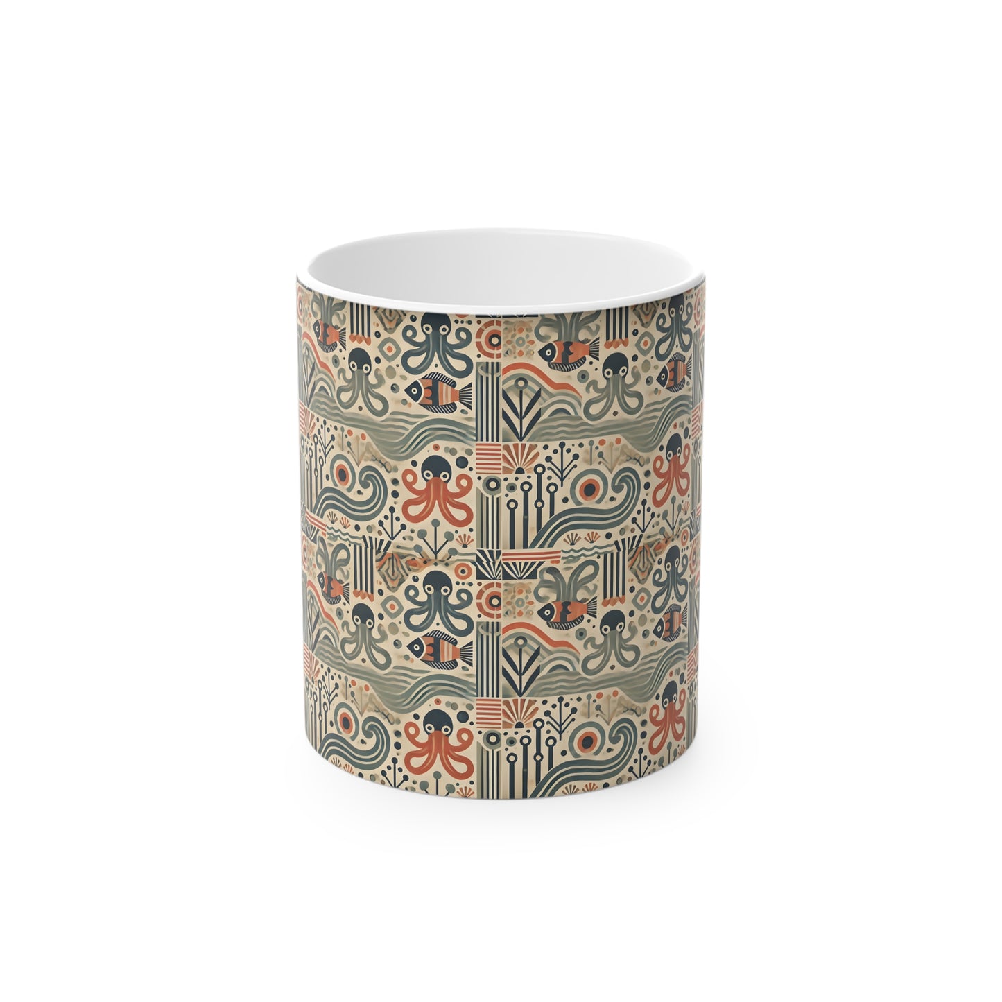 Heat-Activated Coffee Mug, 11 oz — Mid-Century Modern Octopus