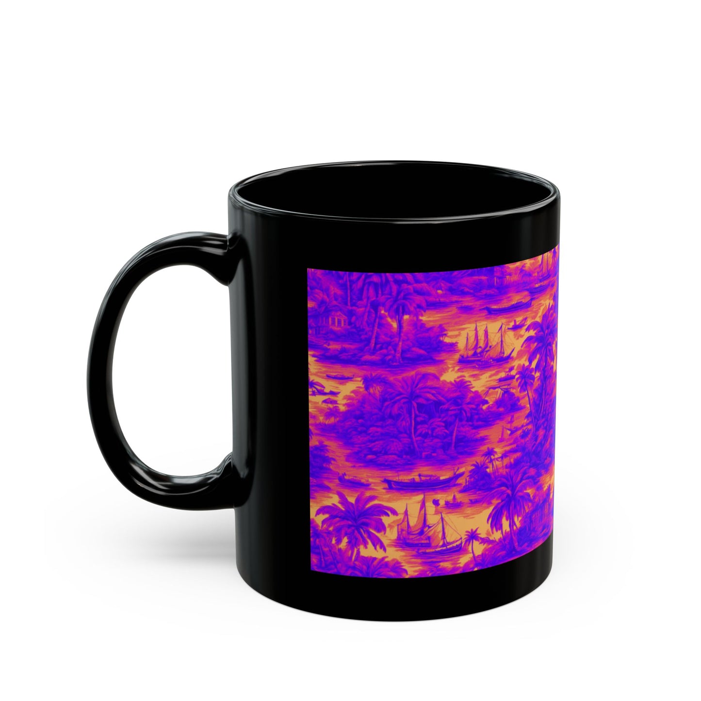 Black Mug (11oz, 15oz), Crazy Cool Tropical Toile