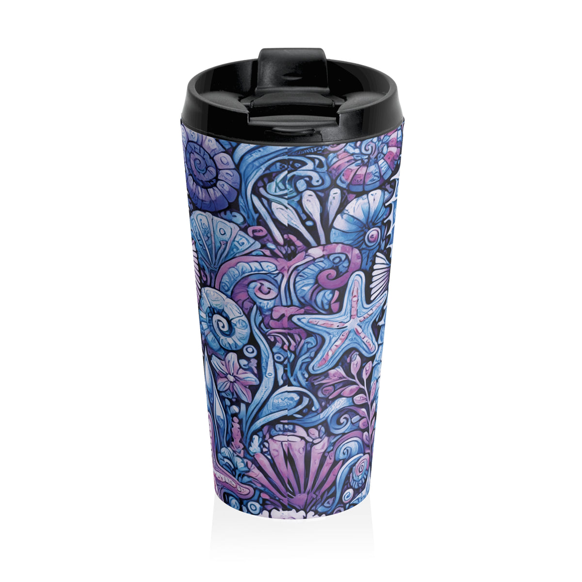 15 oz. Stainless Steel Travel Mug / Seahorse Trio, Blue
