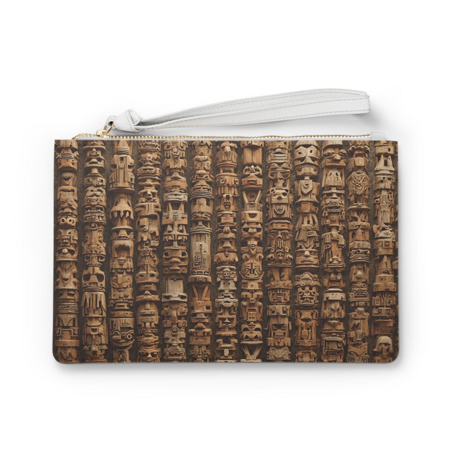 Tropical Faux Leather Clutch Bag - Perfect for Beach Adventures & Summer Vacations / Ancient Tiki Totems