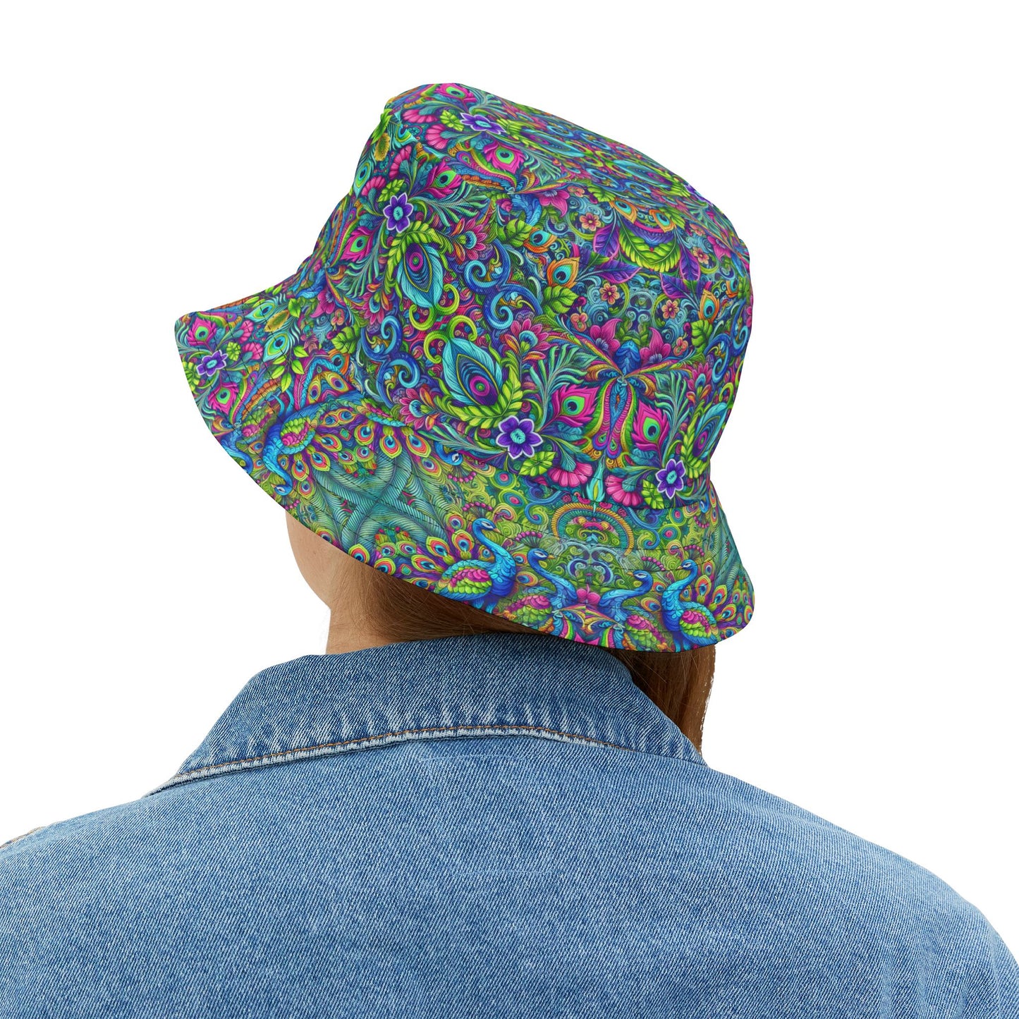 Tropical Polyester Bucket Hat, 2 Sizes - Peacock Prism