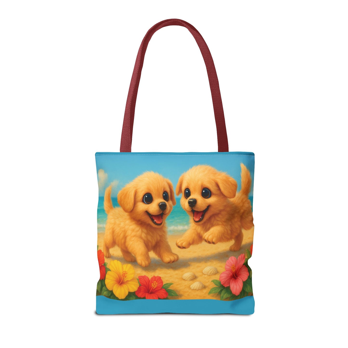 Two Puppies on Beach Tote Bag - 3 Sizes