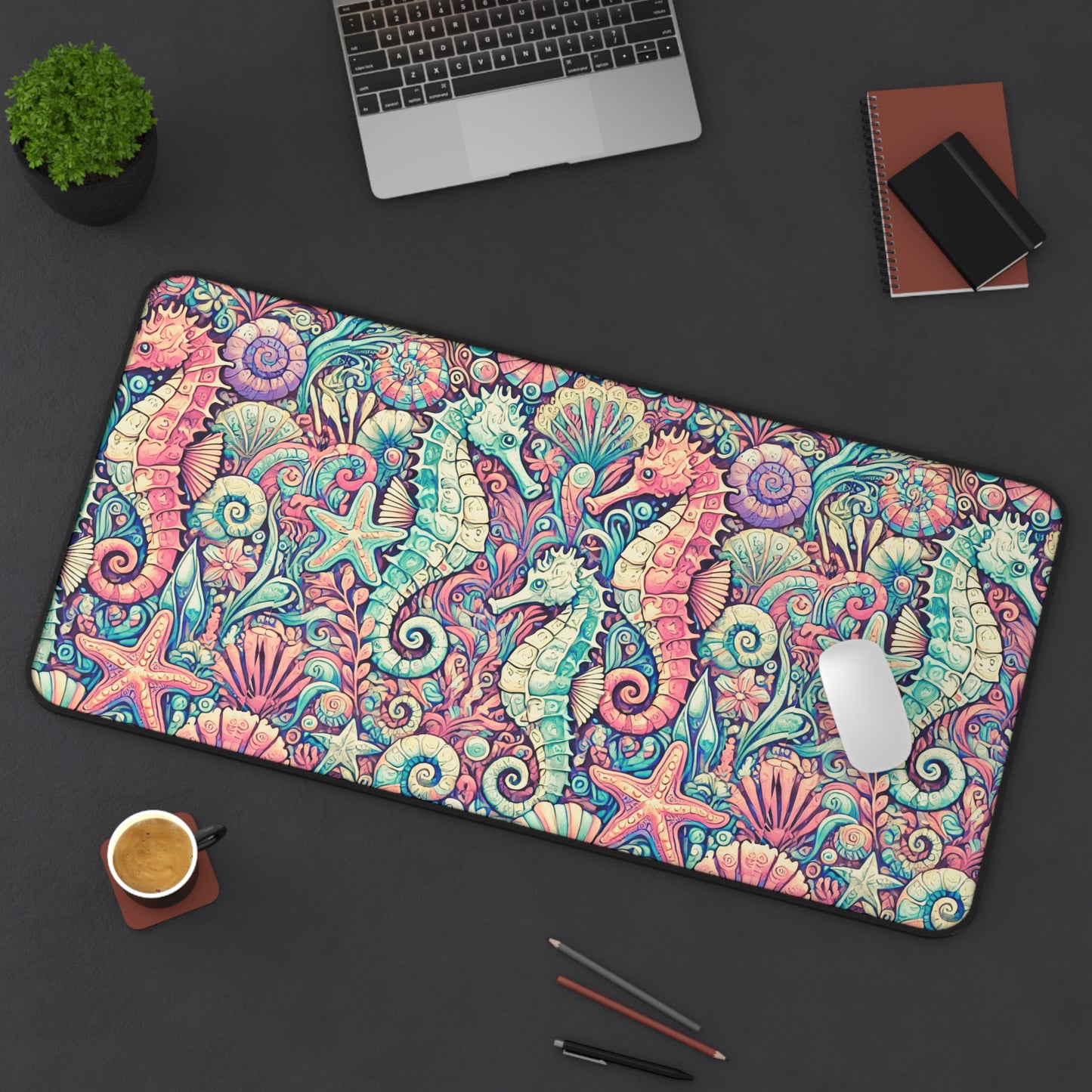 Tropical Mouse Pad/Desk Mat, 3 Sizes - Perfect for Home Office / Seahorses, Retro