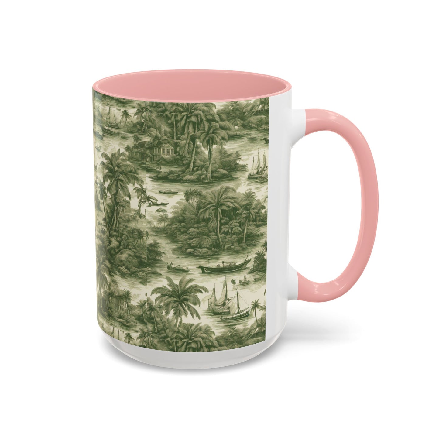 Accent Coffee Mug (11, 15oz), 8 Colors - Tropical Toile #1, evergreen