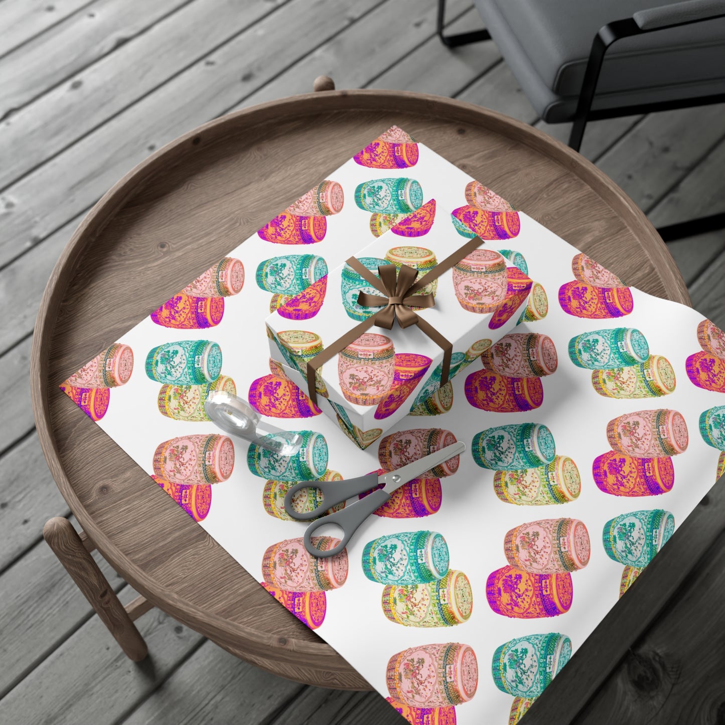 Wrapping Paper - Tropical Gift Wrap for All Occasions / 3 Sizes, 2 Finishes /Pop Art Porcelain Stools, White