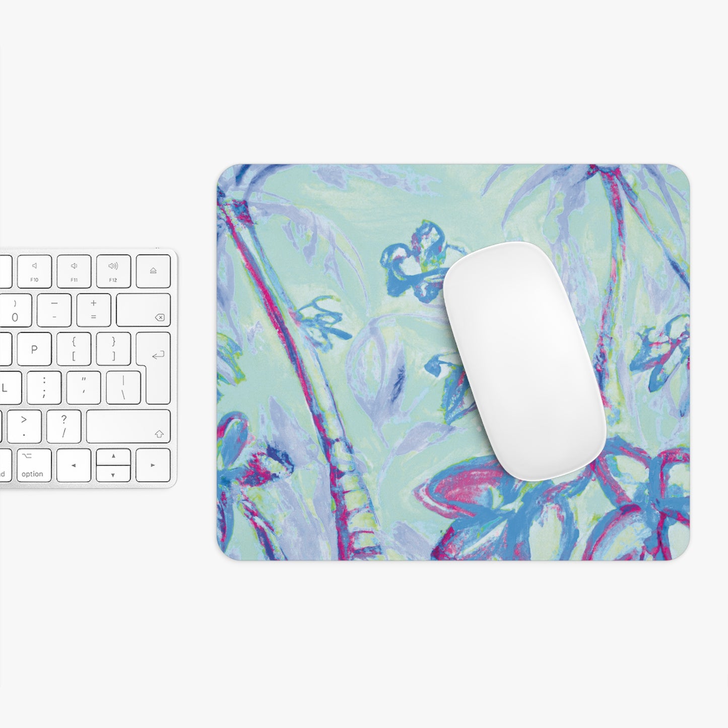 Rainforest Mouse Pad, 2 Shapes - Beach Vibes for Home Office & Gamer / Tropical Doodles, Blue