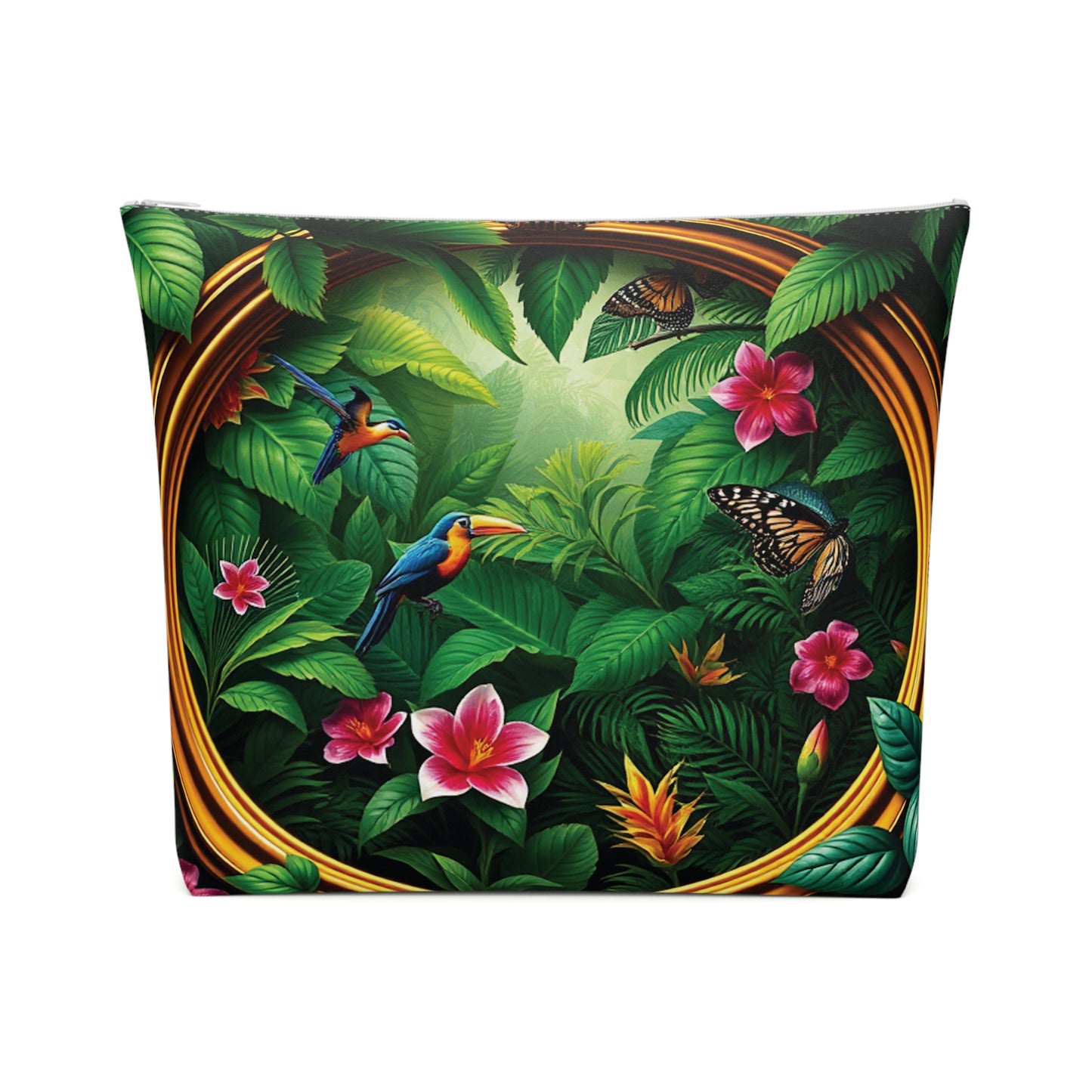 Tropical Cotton Cosmetic Bag - Makeup Pouch, 5 Sizes / Framed Rainforest