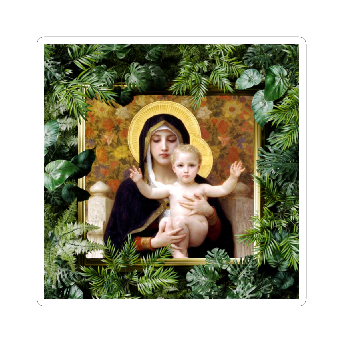 Madonna With Lilies Kiss-Cut Stickers - Religious Laptop Decor