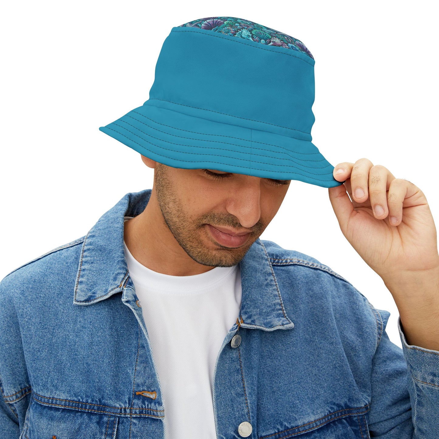 Tropical Polyester Bucket Hat, 2 Sizes - Seahorses Turquoise