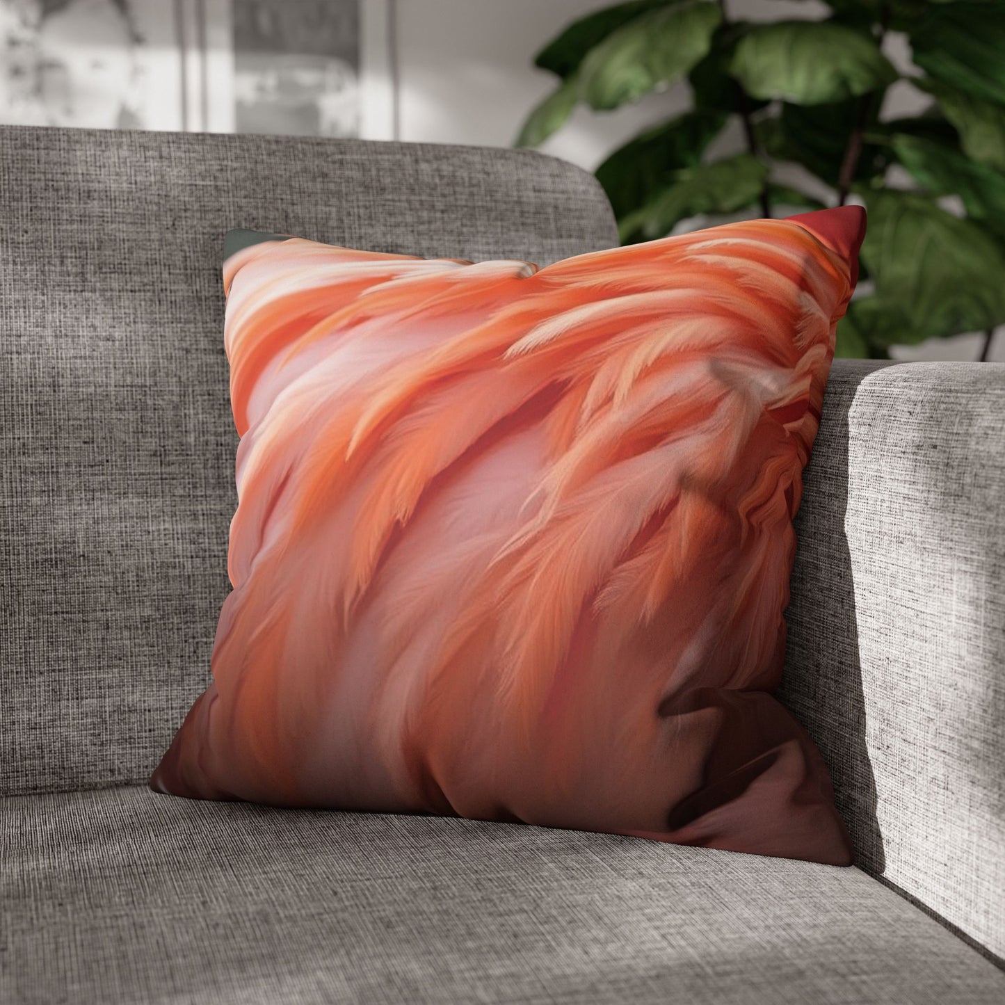 Faux Suede Square Pillowcase - Flamingo Feathers