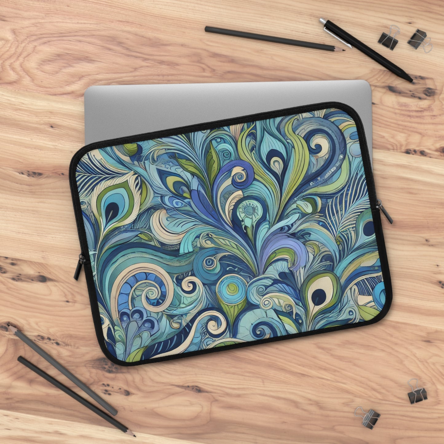 Tropical Laptop Sleeve, 5 Sizes - Perfect for Beach Lovers & Students / Feather Currents Blue