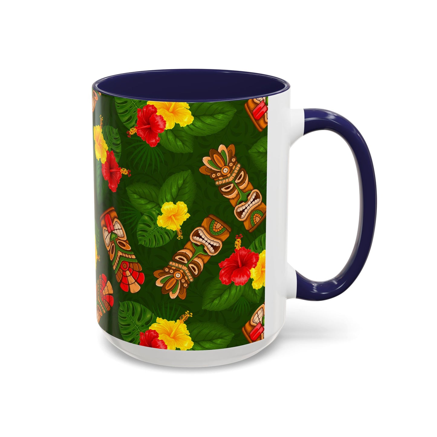 Accent Coffee Mug (11, 15oz), 8 Colors - Tiki Hibiscus Garden