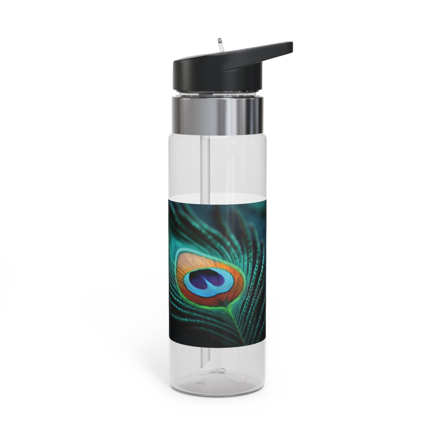 Tropical 20oz Tritan Sport Water Bottle -  Leakproof, Lightweight, BPA-Free / Peacock Eye Feather, Turquoise