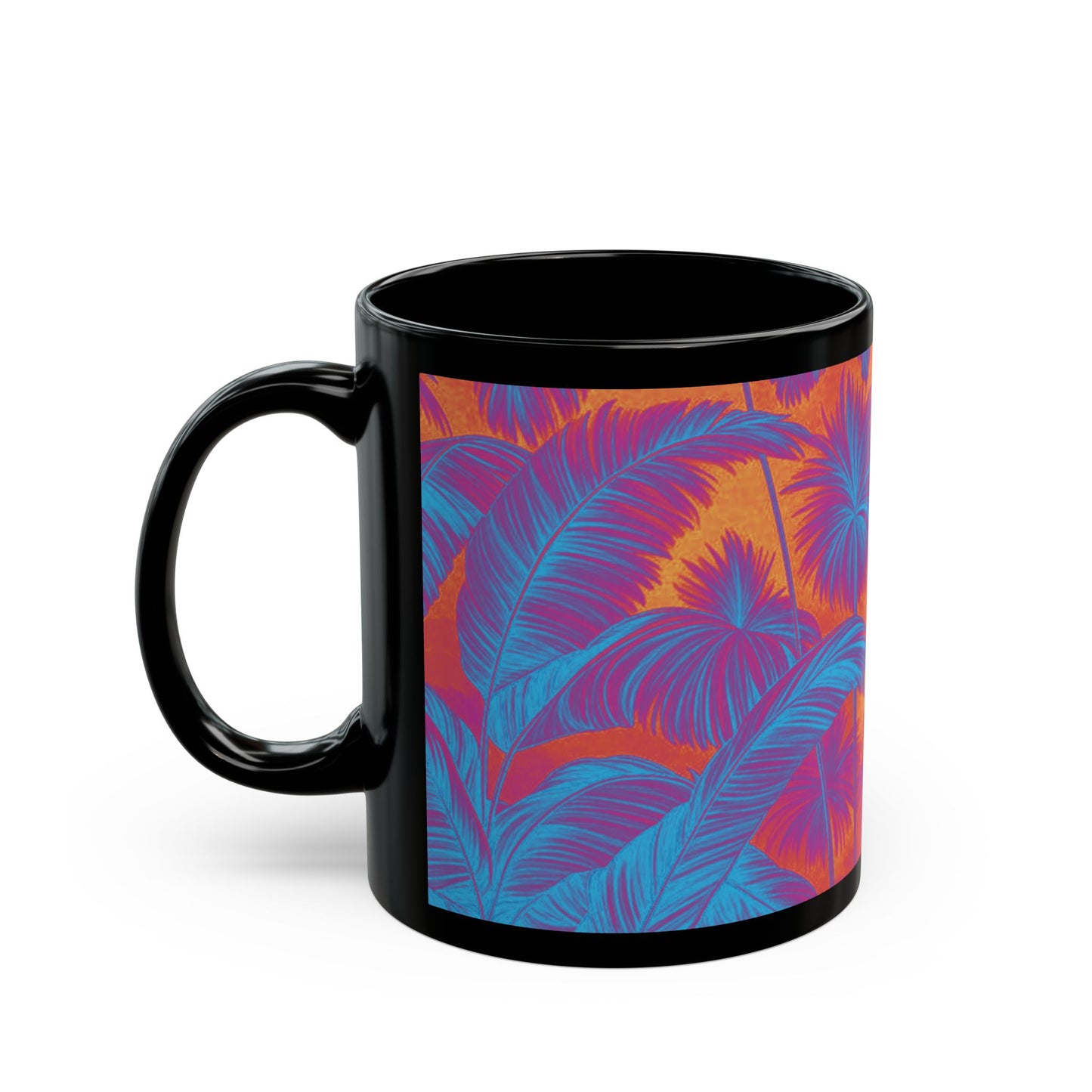 Black Coffee Mug - Palm Serenity, Heatwave