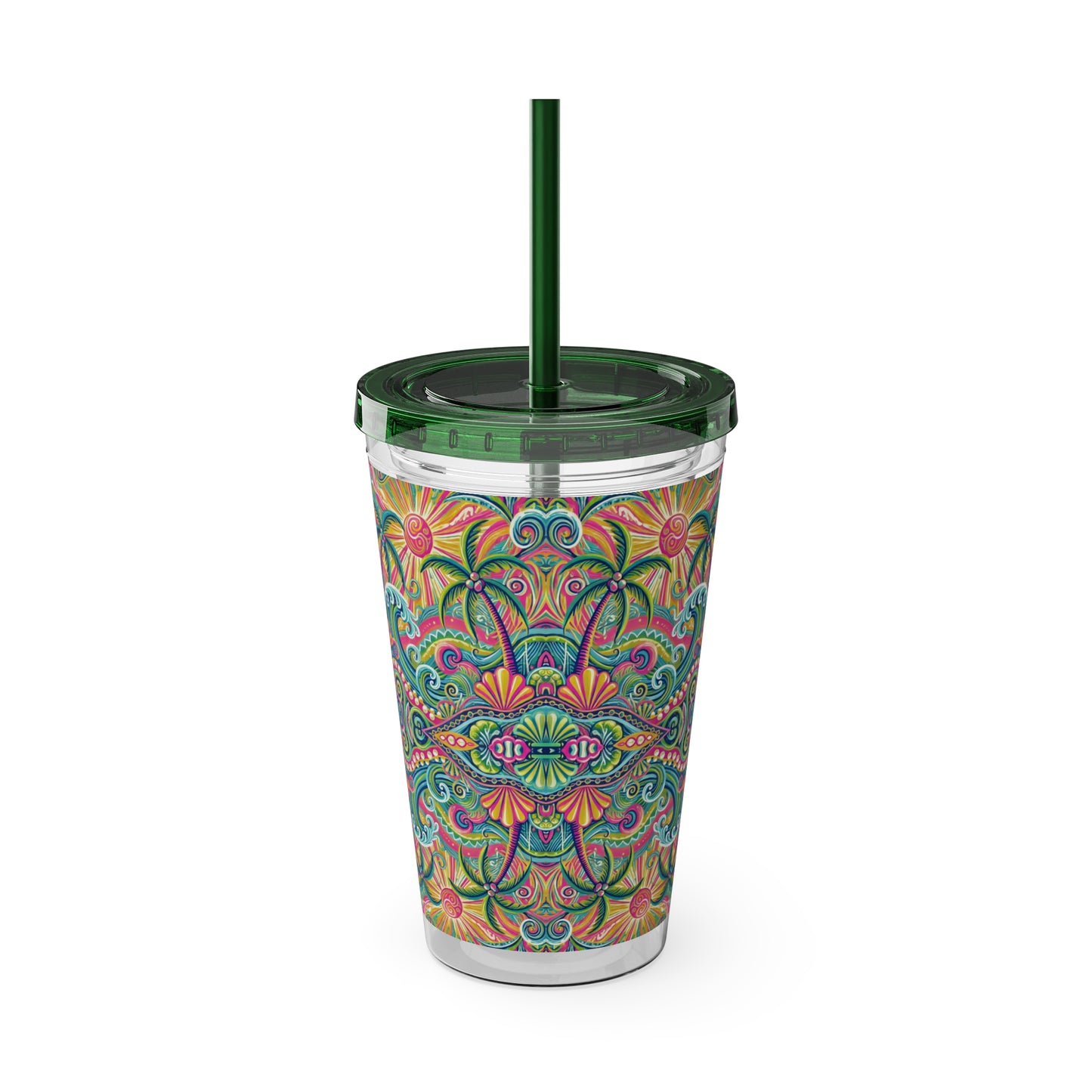 Tropical Tumbler with Straw | 16oz Colorful Travel Cup / Kaleido Bay