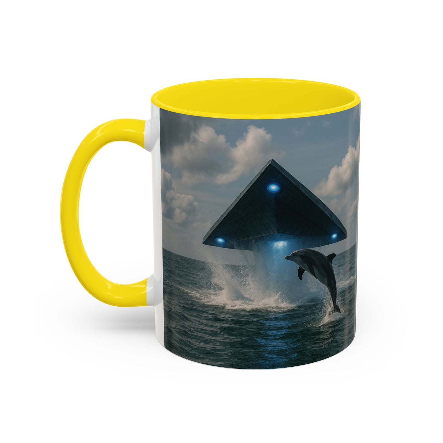 Accent Coffee Mug (11, 15oz), 8 Colors - UFO and Dolphin