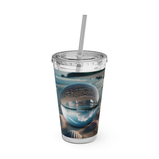 Sunsplash Beach Tumbler with Straw - 16oz Travel Cup for Summer Vibes