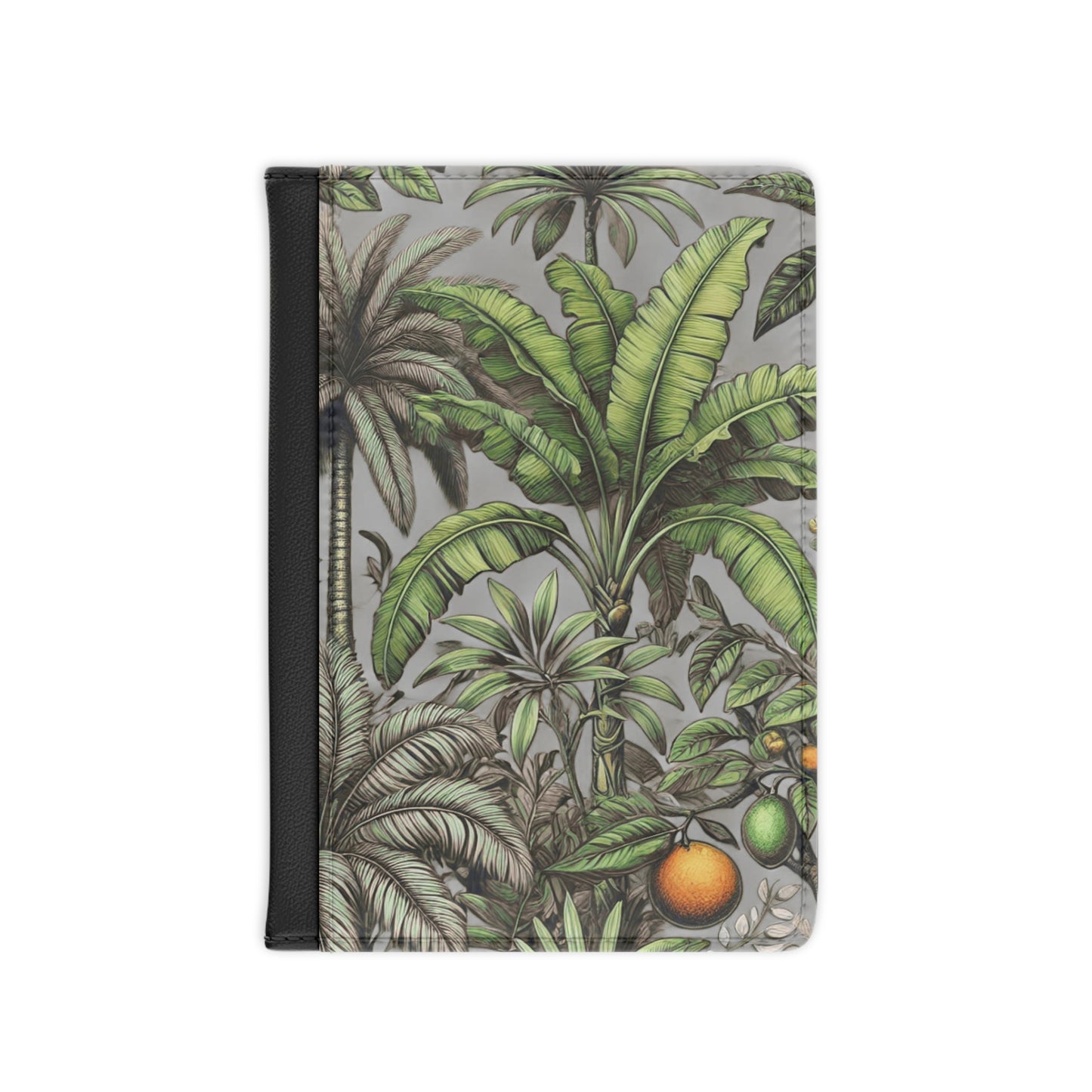 Tropical Passport Cover, Faux Leather - RFID blocking for travel security / More Tropical Fruit, Grey