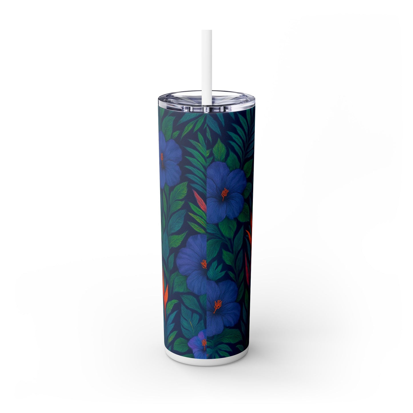 Midnight Flower Navy, Skinny Matte Tumbler with Straw - 20oz Beach Vibes