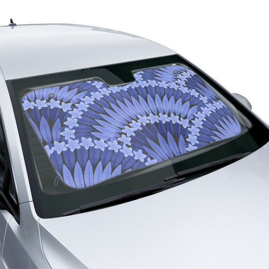 Tropical Car Sun Shades / Plumeria and Palms, Blue