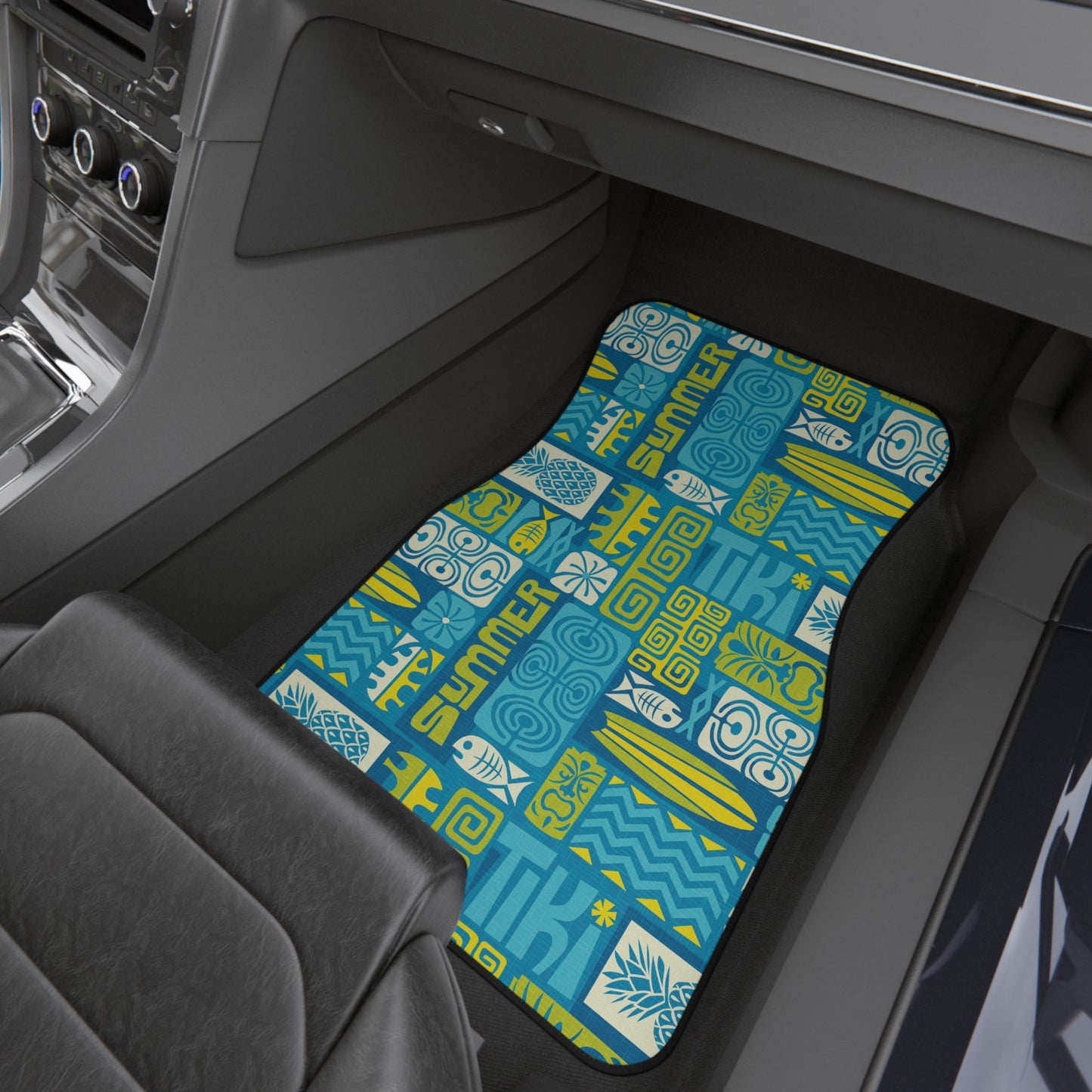 Tropical Tiki Poster Blue Front Car Mats - SET of 2