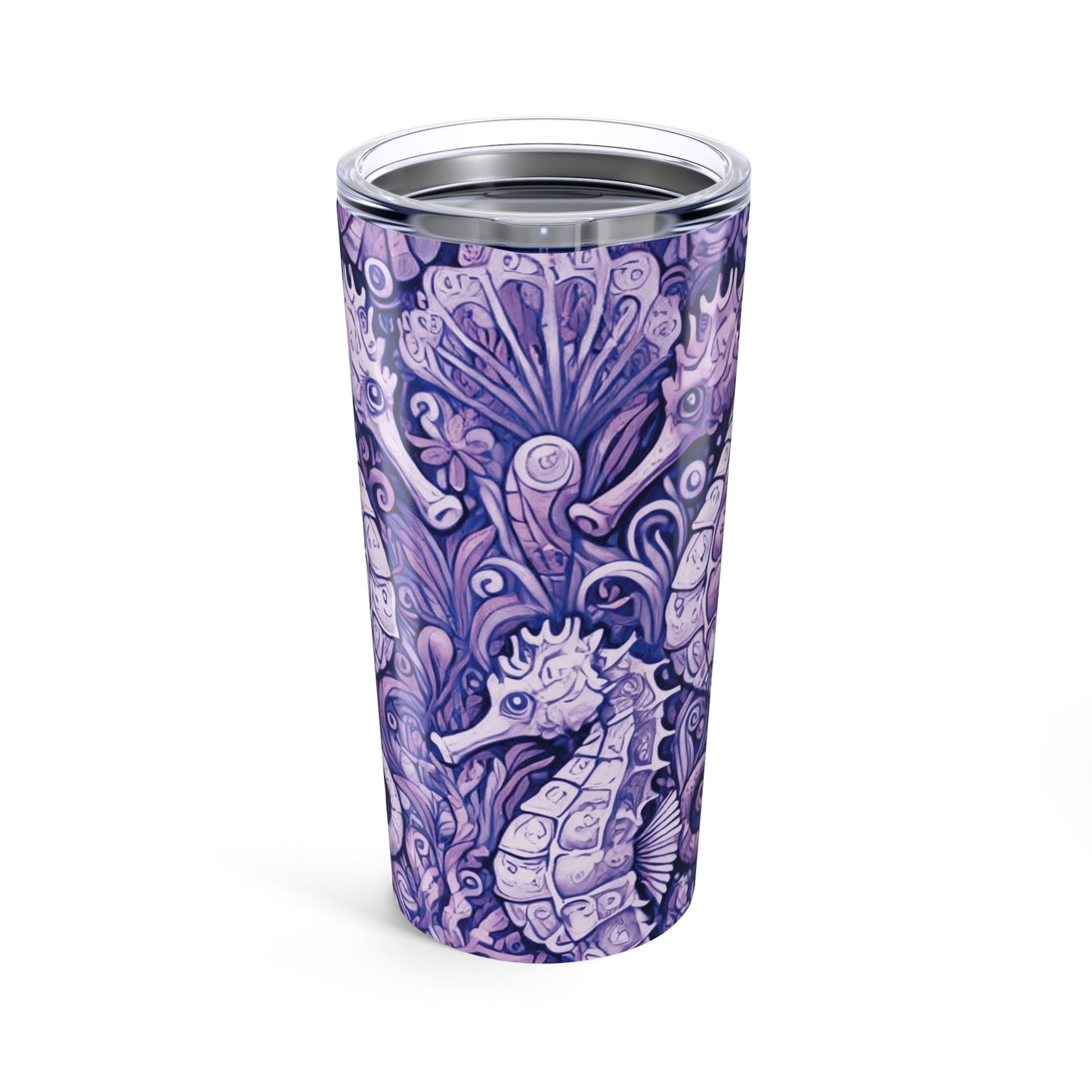 20oz Tropical Glossy Tumbler, Stainless Steel / Seahorse Trio, Amethyst