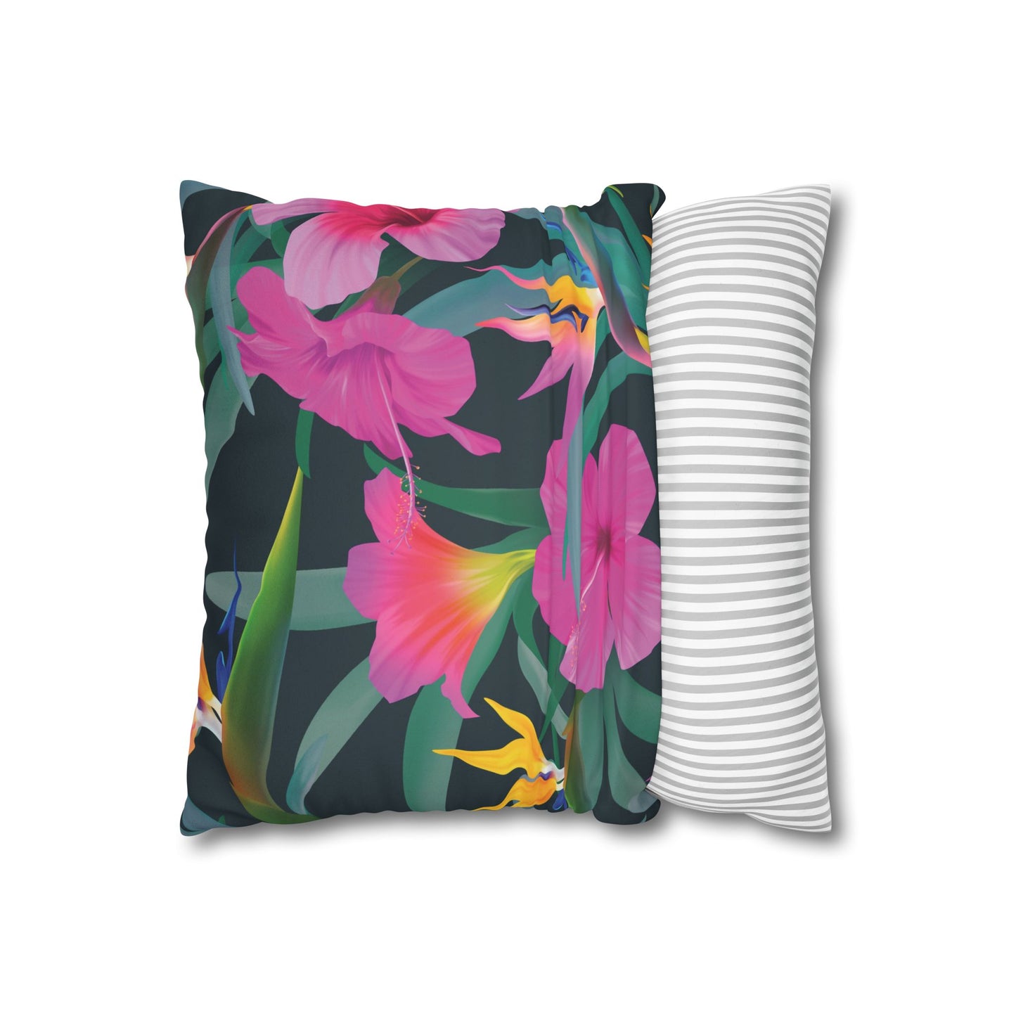 Faux Suede Square Pillowcase - Tropical Floral Beauties