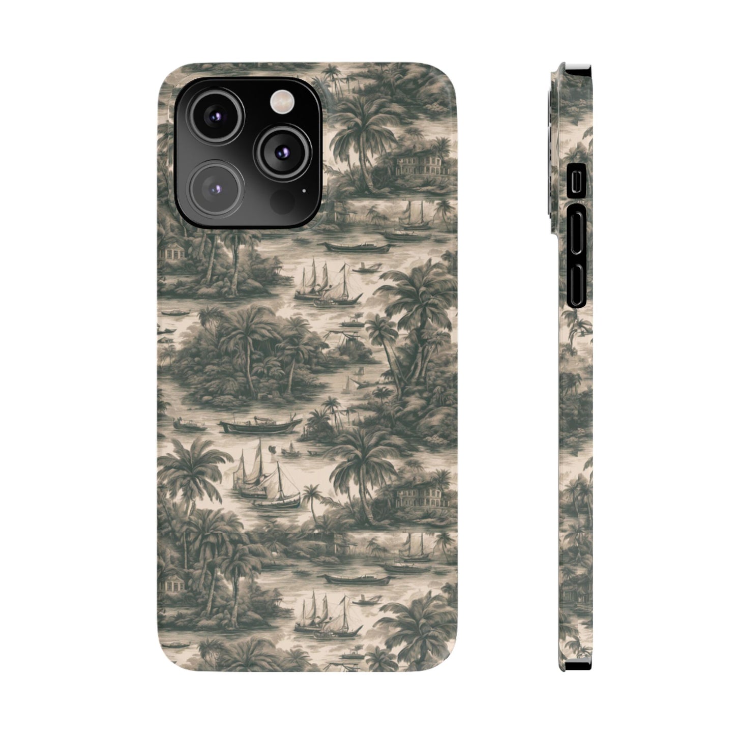 Slim Phone Cases - Tropical Toile #1, black