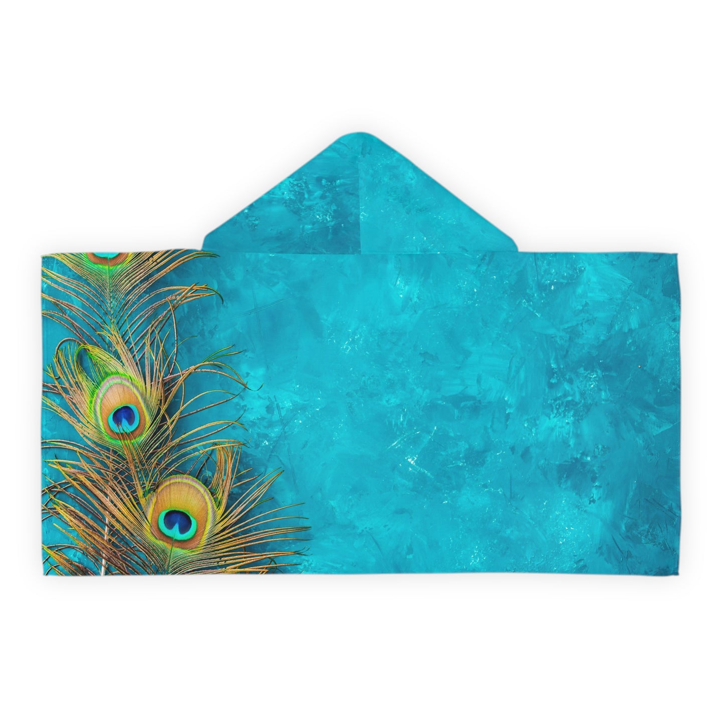 Tropical Kids Hooded Towel - Fun Design for Beach & Bath / Peacock Turquoise Glow