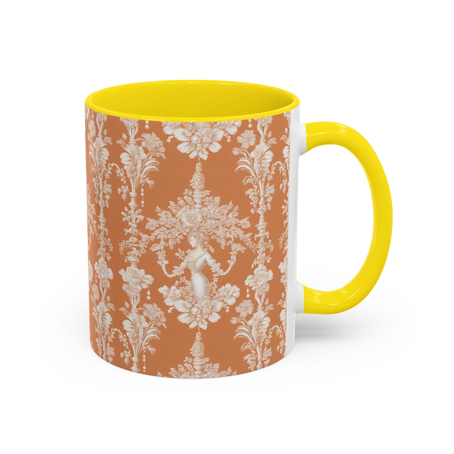 Accent Coffee Mug (11, 15oz), Pearl Lady Toile/Melon Repeat, Various Colors