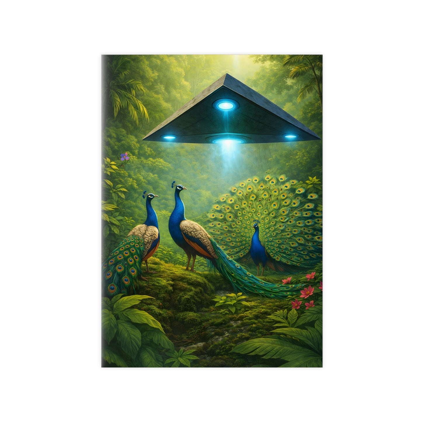 Photopaper Poster — UFO & Peacocks Sci‑Fi Wall Art
