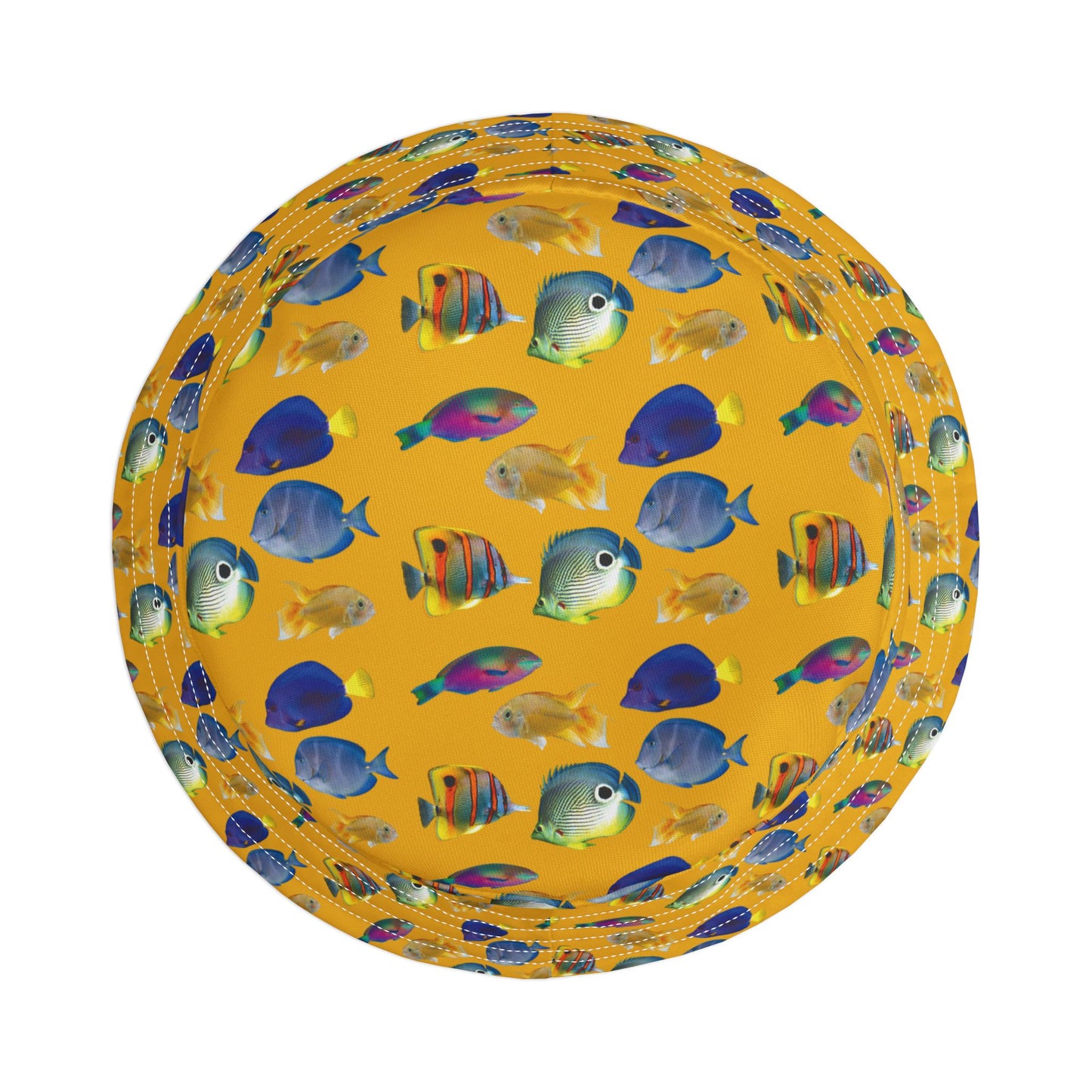 Tropical Polyester Bucket Hat, 2 Sizes - School of Fish / Yellow
