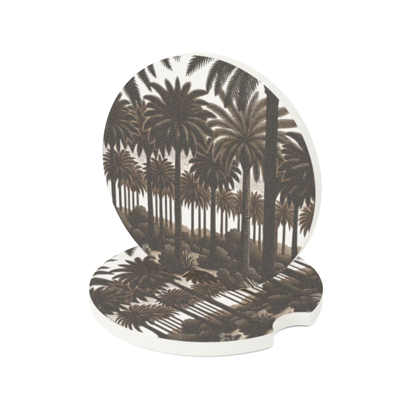 Soapstone Car Coaster - Woodcut Palm Grove