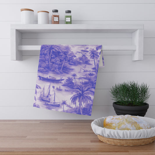 Tea Towels (cotton, poly), Tropical Toile #1, Purple