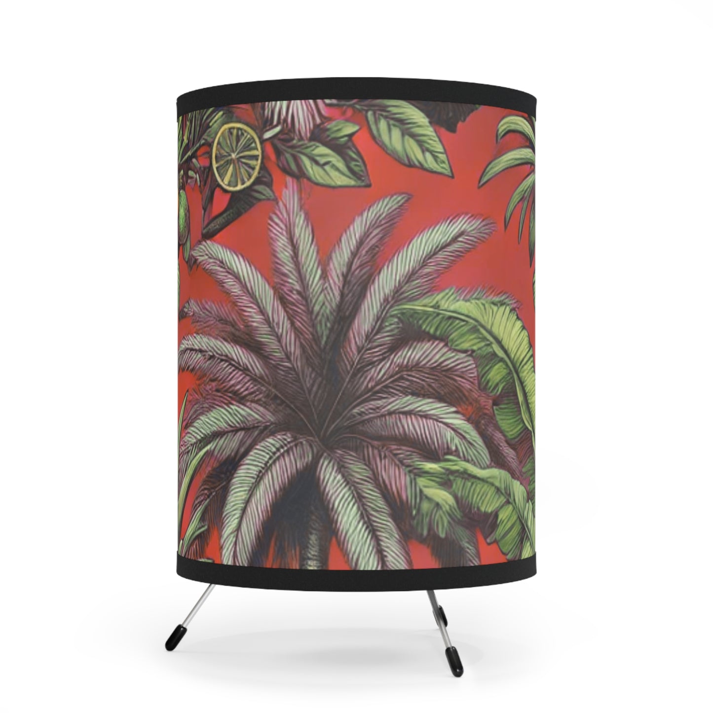 Tropical Fruit/Red Tripod Lamp with Artistic High-Res Shade - Perfect for Home Décor