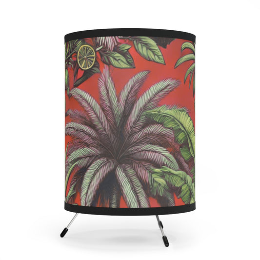 Tropical Fruit/Red Tripod Lamp with Artistic High-Res Shade - Perfect for Home Décor